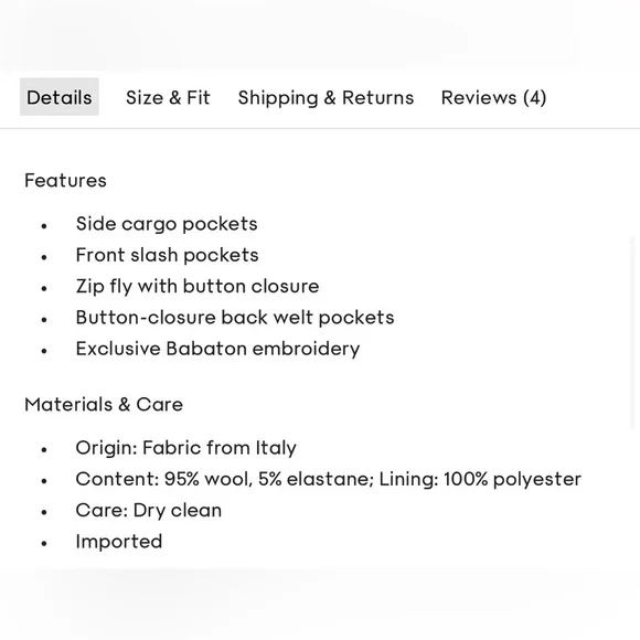 Aritzia Babaton Rojo Cargo Pant Black Size 6 Relaxed wool twill cargo pants - Picture 11 of 14